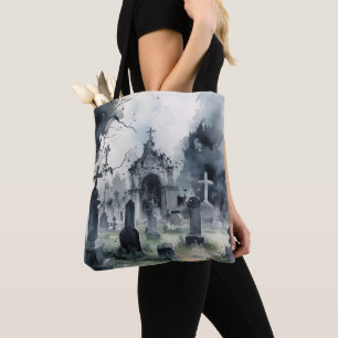 Creepy Cemetery Graveyard Graves Kor Halloween Tygkasse