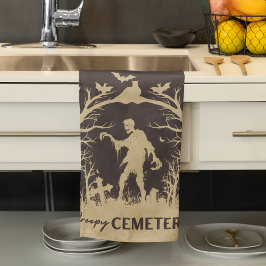 Creepy Cemetery Mörk Lava-bakgrund med Tan Kökshandduk