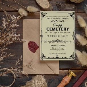 Creepy Cemetery Mörk Vanilla med svart accent Inbjudningar