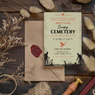 Creepy Cemetery Vanilla med Vermilion Accent Inbjudningar