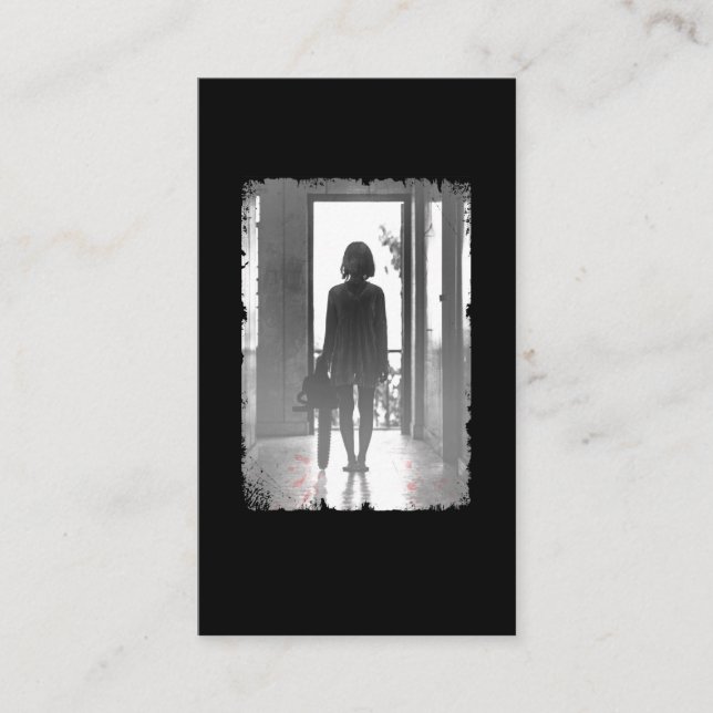 Creepy Chainszawa Girl Horror Mörk Art Visitkort (Framsida)