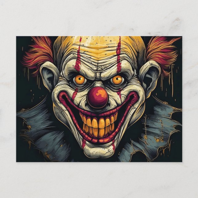Creepy Circus Clown Illustration Art Vykort (Framsida)