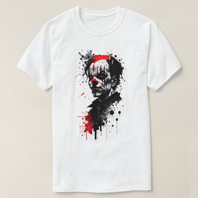 Creepy Clown Bläck Splatter T-Shirt (Design framsida)