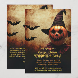 Creepy clown Halloween Bash-inbjudan Inbjudningar