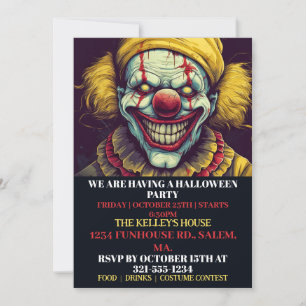 Creepy Clown Happy halloween Party-inbjudningar Inbjudningar