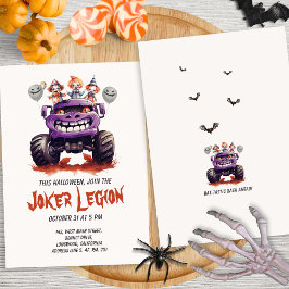 Creepy Clown Monster Lastbil Kids Halloween Inbjudningar
