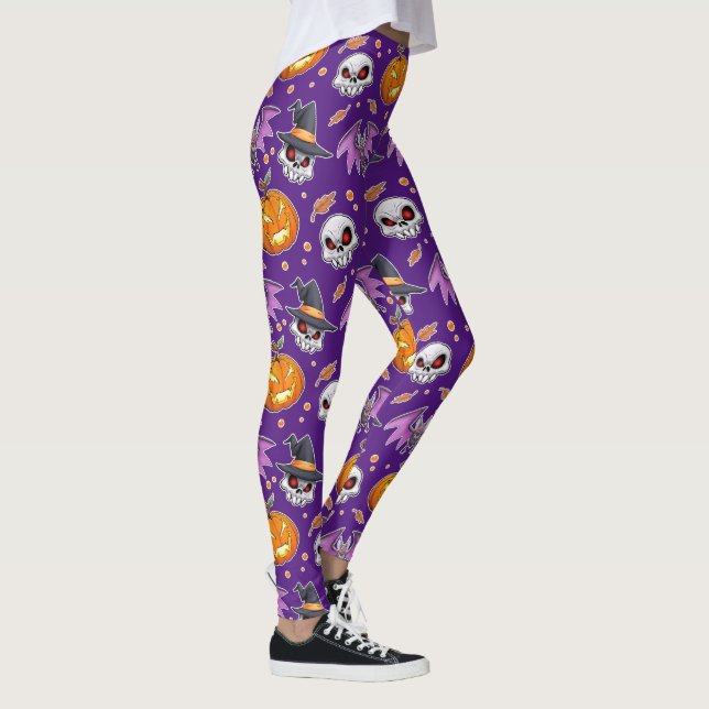 Creepy Coola Tecknad Halloween (Lila) Leggings (Höger)