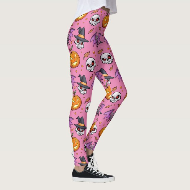 Creepy Coola Tecknad Halloween (Rosa) Leggings (Höger)