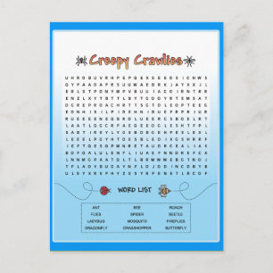Creepy Crawlies Ord Search Vykort