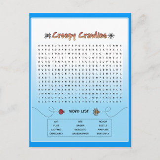 Creepy Crawlies Ord Search Vykort