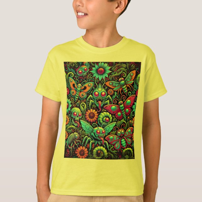 Creepy Crawly Chaos Neon Kryp Monsters T Shirt (Framsida)