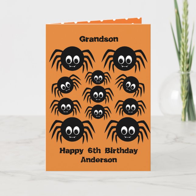 Creepy Crawly Spiders Grandson Birthday Halloween Kort (Framsida)