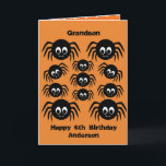 Creepy Crawly Spiders Grandson Birthday Halloween Kort<br><div class="desc">Ett personlig-spindlars-barnsfödelsedag Halloween-kort med en massa äckliga krypspindlar. Du kan lätt personifiera framsidan av det här spindelhalloingkortet med deras ålder och namn. Insidan läser ett spooktaculärt meddelande som du kan redigera eller behålla om du vill. Baksidan av halloween-kortet i barnen har samma spindlar mot en vit bakgrund. Ögonen!</div>
