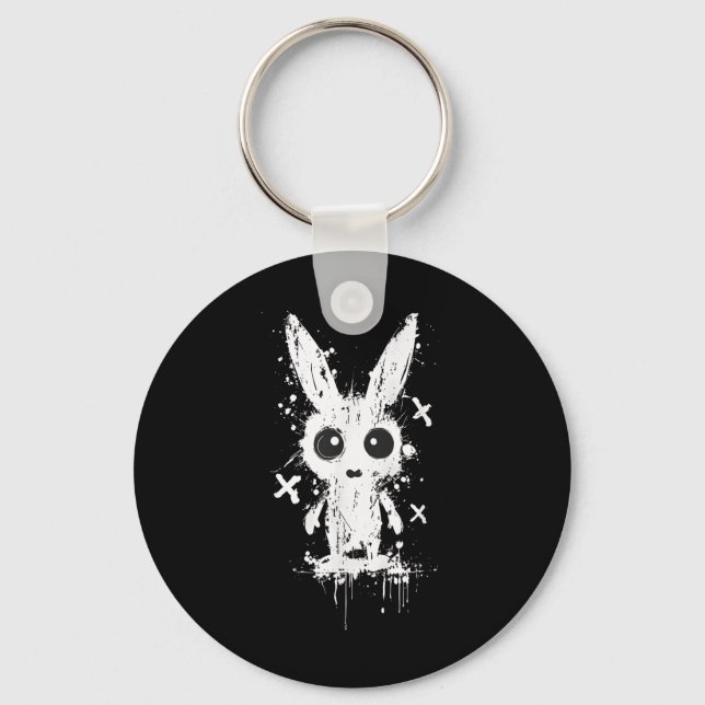 Creepy Cute Bunny Rabbit Alt Goth Grunge Horror Ae Nyckelring (Framsida)