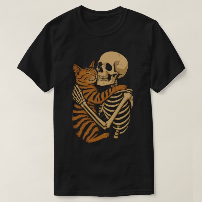Creepy Cute Cat - Skeleton Hugger Kattunge Art T Shirt (Design framsida)