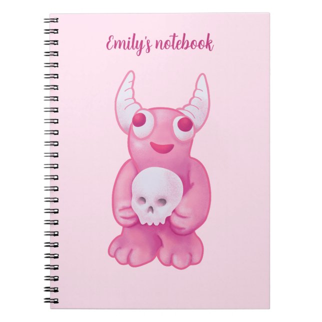 Creepy Cute Demon Rosa Skull Pastel Goth Girl Anteckningsbok (Framsidan)