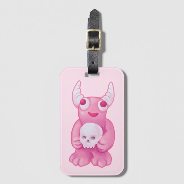 Creepy Cute Demon Rosa Skull Pastel Goth Girl Bagagebricka (Framsida vertikal)