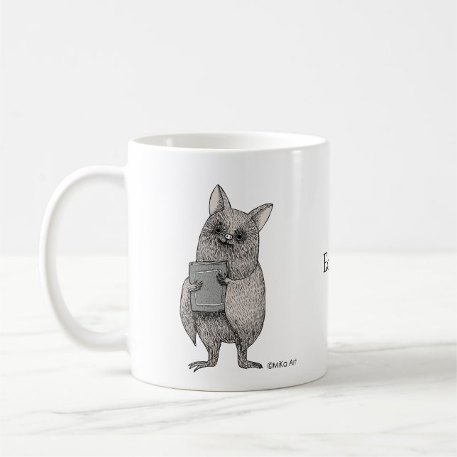 Creepy Cute Fladdermus med Bok Macabre Art-anpassa Kaffemugg (Vänster)