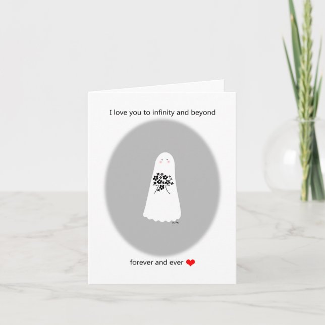Creepy Cute Ghost Romantic Valentine-årsdag Kort (Framsida)