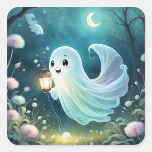 Creepy Cute Ghost Stickers Fyrkantigt Klistermärke