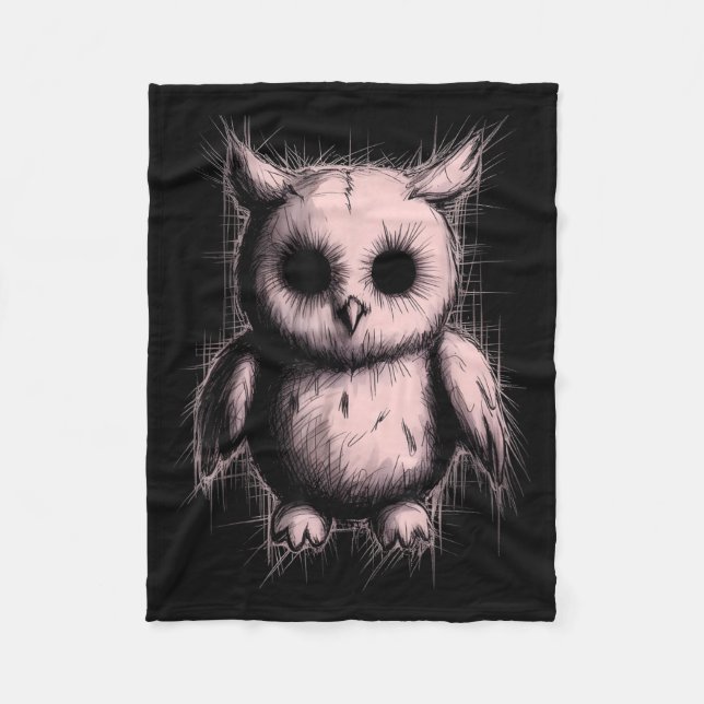 Creepy Cute Goth Owl Horror Sketch Alt Nge Evil  Fleecefilt (Framsidan)