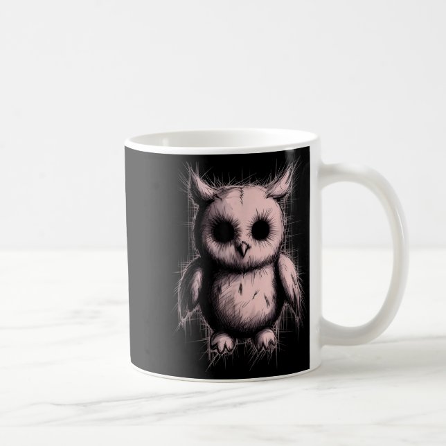 Creepy Cute Goth Owl Horror Sketch Alt Nge Evil  Kaffemugg (Höger)