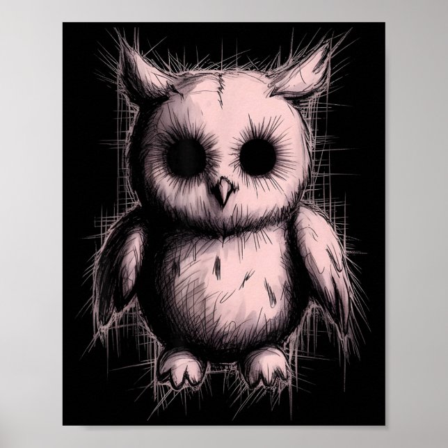 Creepy Cute Goth Owl Horror Sketch Alt Nge Evil  Poster (Framsidan)