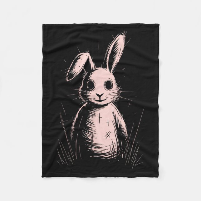 Creepy Cute Goth Rabbit Horror Bunny Sketch Alt Ng Fleecefilt (Framsidan)