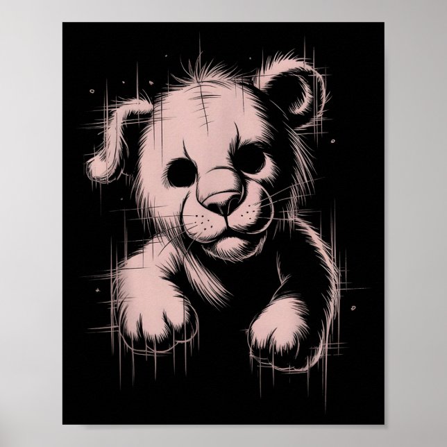 Creepy Cute Goth Teddy Lion Horror Sketch Nge Bear Poster (Framsidan)