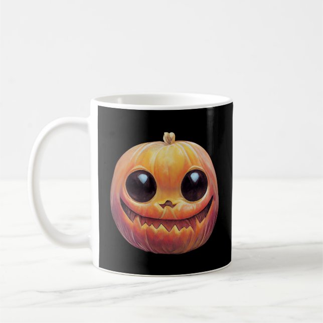 Creepy Cute Halloween Pumpkin Ansikte Kaffemugg (Vänster)