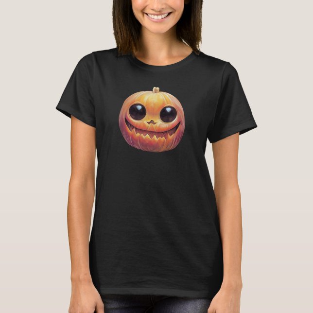 Creepy Cute Halloween Pumpkin Ansikte T Shirt (Framsida)