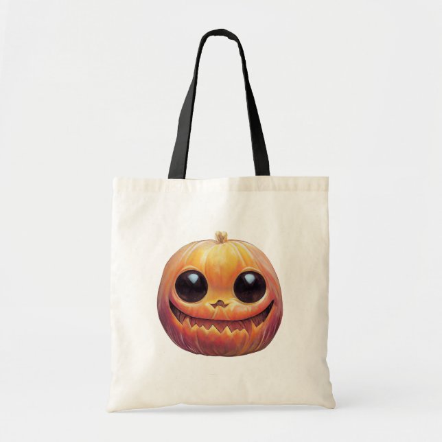 Creepy Cute Halloween Pumpkin Ansikte Tygkasse (Framsidan)