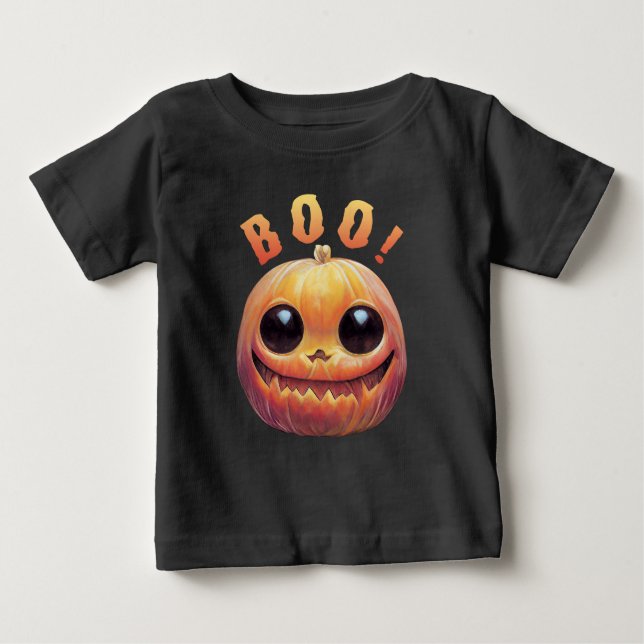 Creepy Cute Halloween Pumpkin Head Say Boo T Shirt (Framsida)