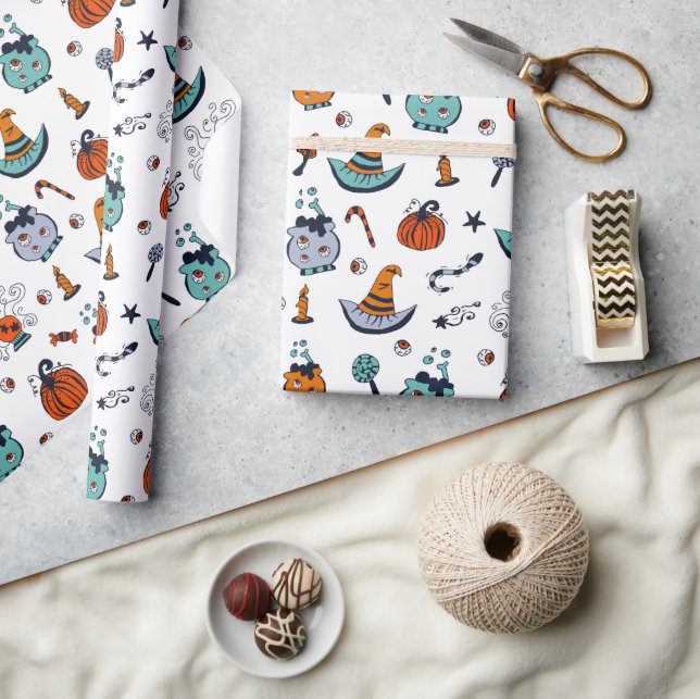 Creepy Cute Halloween Theme Wrapping Papper Presentpapper (Hantverk)