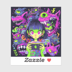 Creepy Cute Horror Anime Gamer Girl Klistermärken