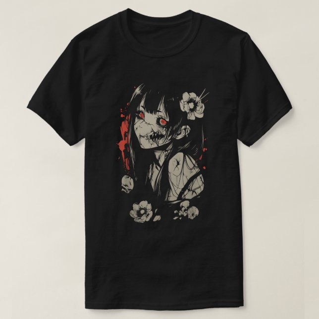 Creepy Cute Horror Anime Girl Gothic Art T Shirt (Design framsida)
