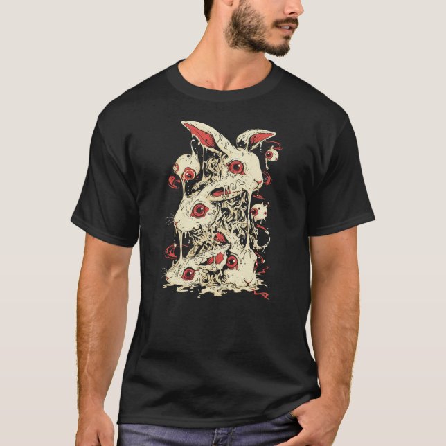 Creepy Cute Horror Bunny Rabbit Goth Grunge Horror T Shirt (Framsida)