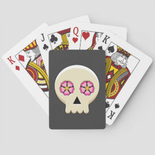 Creepy Cute Kawaii Goth Skull med blommor Casinokort