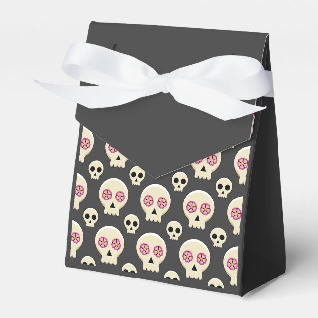 Creepy Cute Kawaii Goth Skull med blommor Mönster Presentaskar (Framsidan Sidan)