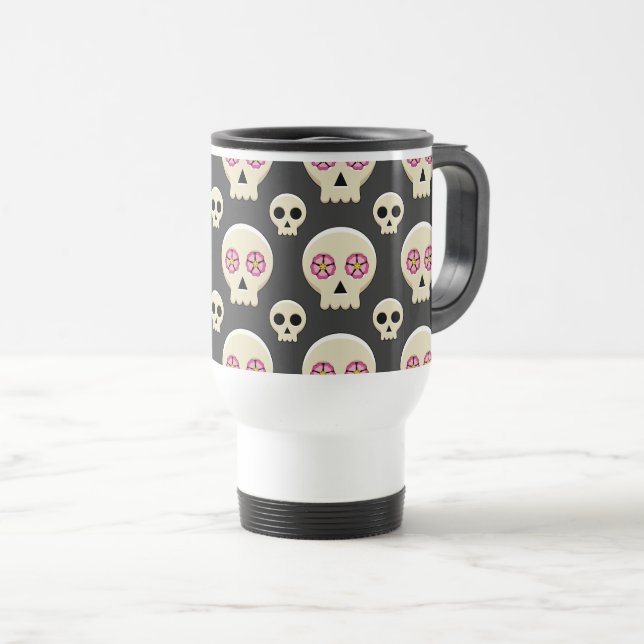 Creepy Cute Kawaii Goth Skull med blommor Mönster Resemugg (Framsida höger)
