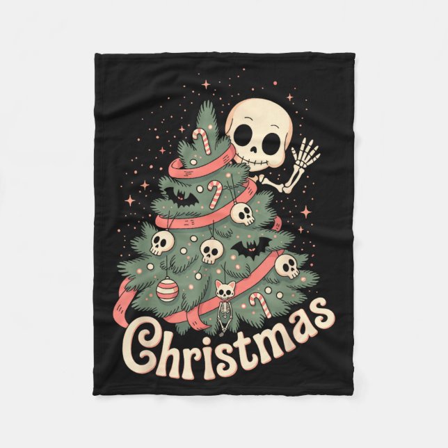 Creepy Cute Kawaii Skeleton Christmas Tree Skull B Fleecefilt (Framsidan)