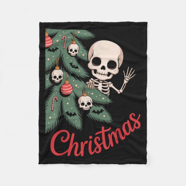 Creepy Cute Kawaii Skeleton Christmas Tree Skull B Fleecefilt (Framsidan)