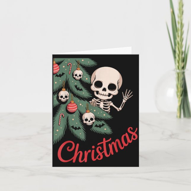 Creepy Cute Kawaii Skeleton Christmas Tree Skull B Kort (Framsida)
