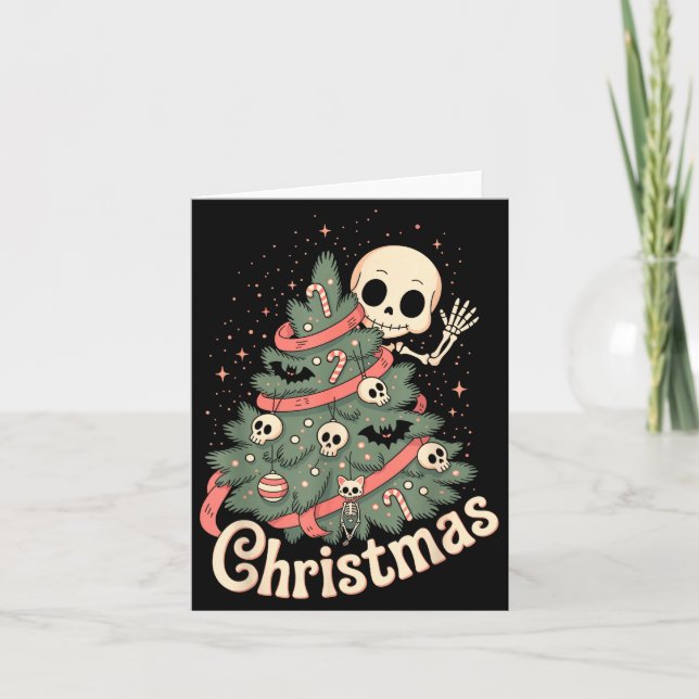 Creepy Cute Kawaii Skeleton Christmas Tree Skull B Kort (Framsida)