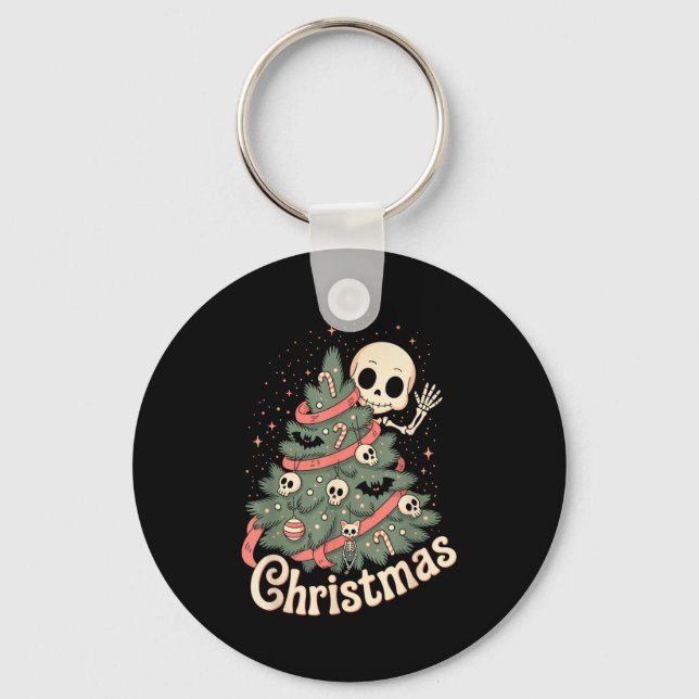 Creepy Cute Kawaii Skeleton Christmas Tree Skull B Nyckelring (Framsida)