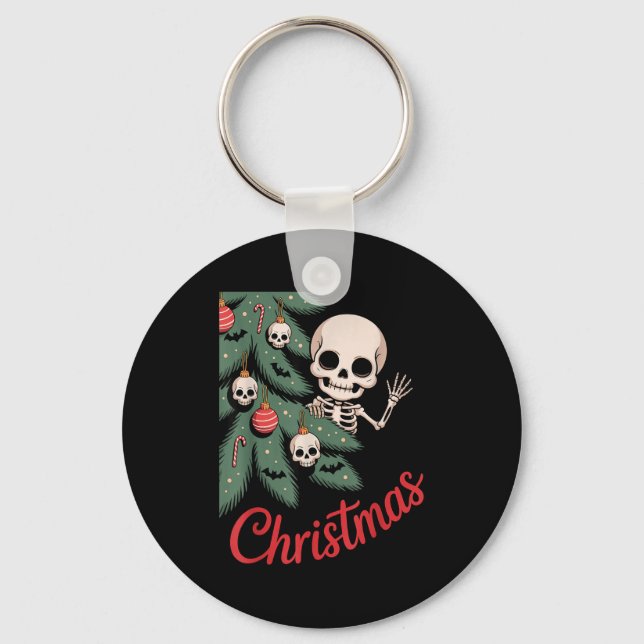 Creepy Cute Kawaii Skeleton Christmas Tree Skull B Nyckelring (Framsida)