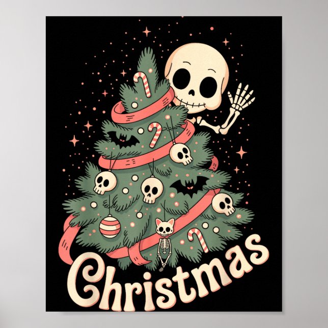 Creepy Cute Kawaii Skeleton Christmas Tree Skull B Poster (Framsidan)
