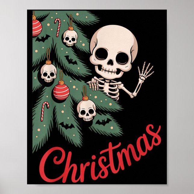 Creepy Cute Kawaii Skeleton Christmas Tree Skull B Poster (Framsidan)