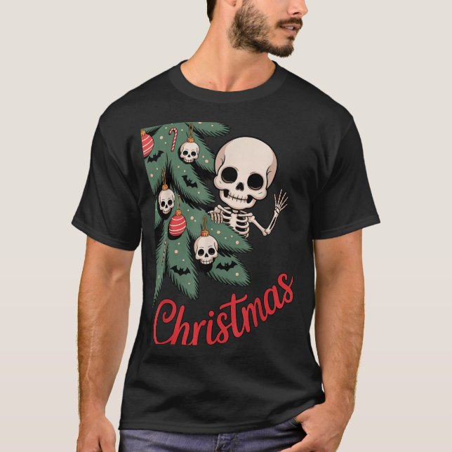 Creepy Cute Kawaii Skeleton Christmas Tree Skull B T Shirt (Framsida)