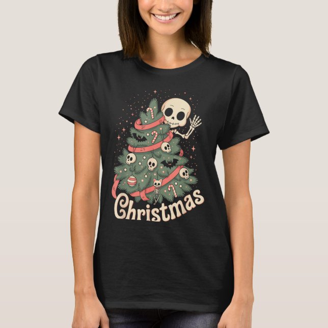 Creepy Cute Kawaii Skeleton Christmas Tree Skull B T Shirt (Framsida)